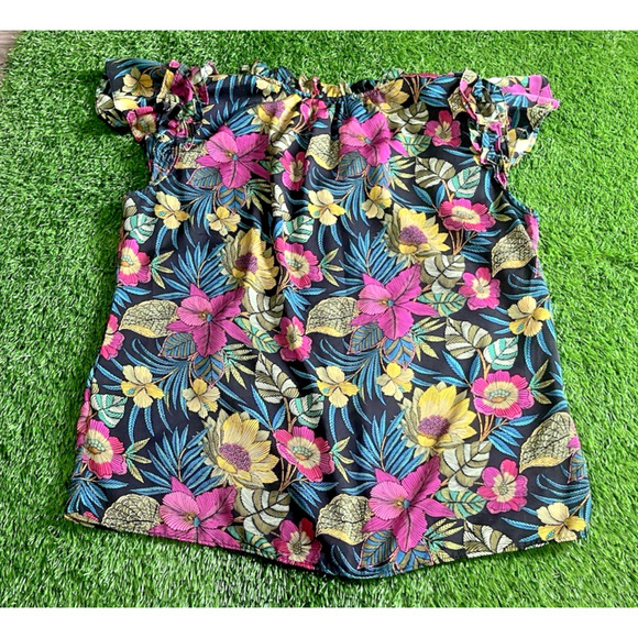 Rose & Olive Tropical Floral Boho Peasant Top - Large - Picture 6 of 7